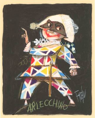Paolo Fresu - Serigrafie - Arlecchino - Serigrafia a tiratura limitata con collage di stoffa - cm 20.5x25 - Galleria Casa d'Arte - Bra (CN)