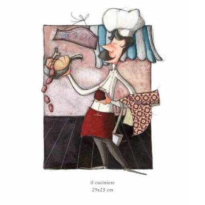 Federica Porro - Serigrafie - il cuciniere - Fine art gicleè tiratura limitata  retouchè  - cm 23x29 - Galleria Casa d'Arte - Bra (CN)